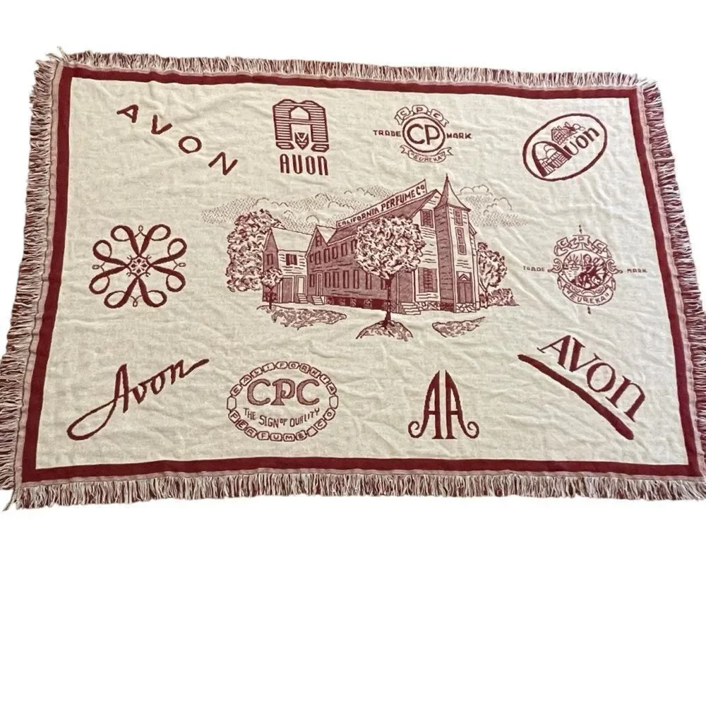 Vintage Rare Avon Mrs Albee Collectible Throw Blanket Red Cream